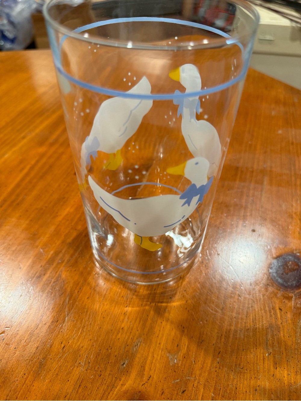 Vintage White Duck Pattern Glass with Blue Accent